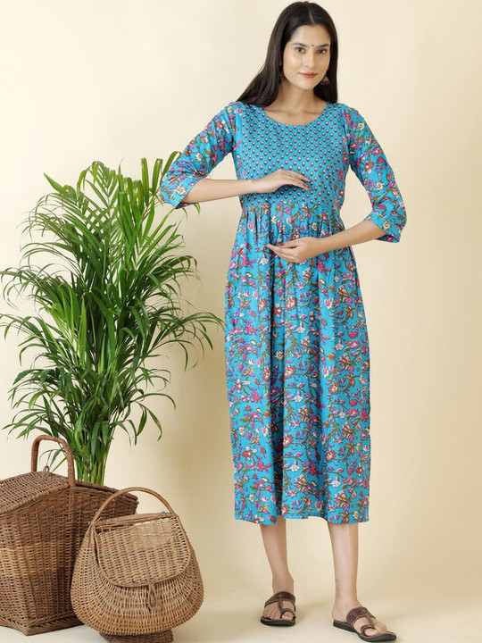 Moda Rapido Floral Printed Maternity Feeding Dress With Zipper