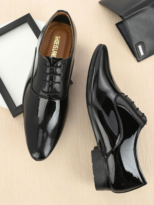 Shoe Island Men Patent Leather M5402 Black Low Ankle Length PU Shoes