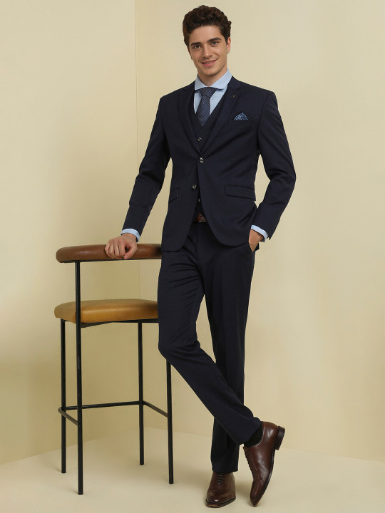 Allen Solly Self Design Slim-Fit Single-Breasted Three-Piece Suit