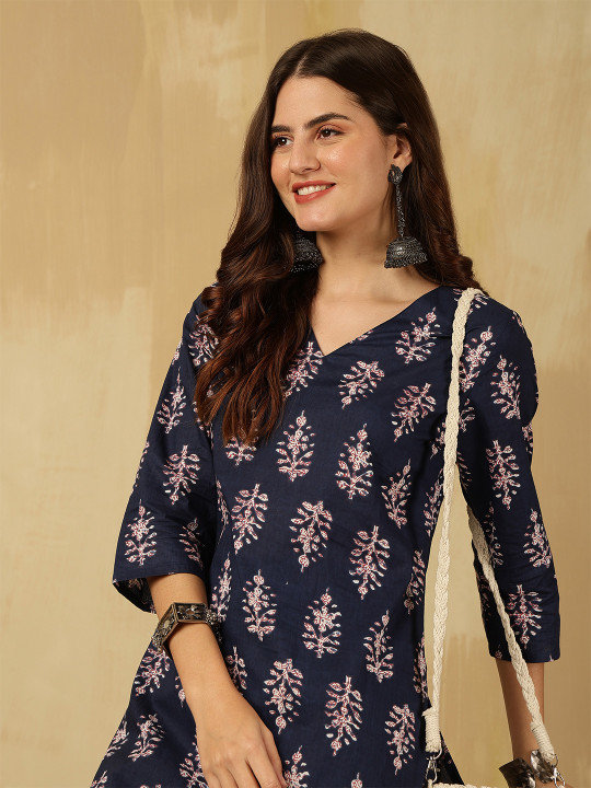 Anouk Rustic Women Floral Printed Regular Pure Cotton Kurta with Palazzos