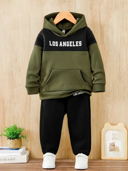 Kids Colourblocked Hooded Sweatshirt With Jogger