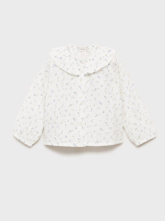 Mango Kids Girls Floral Print Peter Pan Collar Ruffles Pure Cotton Shirt Style Top