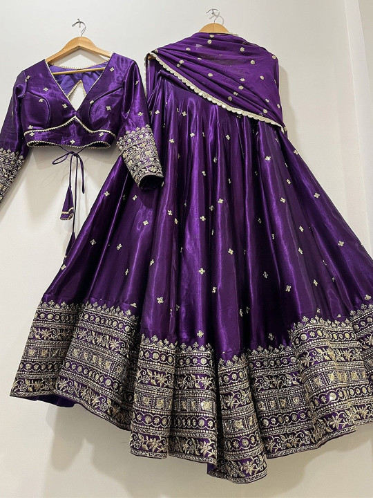 Kedar Fab Embroidered Thread Work Semi-Stitched Lehenga & Unstitched Blouse With Dupatta