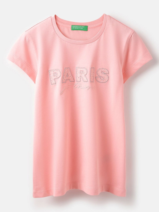 United Colors of Benetton Girls Extended Sleeves Pure Cotton T-shirt
