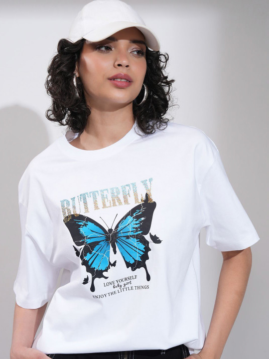 Street By Tokyo Talkies Women Printed Drop-Shoulder Sleeves T-shirt