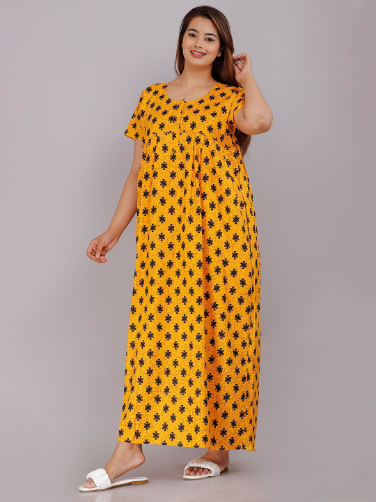 PR PINK ROYAL Women Printed Pure Cotton Maxi Nightdress