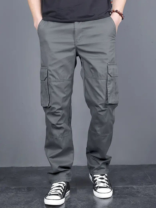 Men Cotton Classic Mid-Rise Loose Fit Cargos Trousers