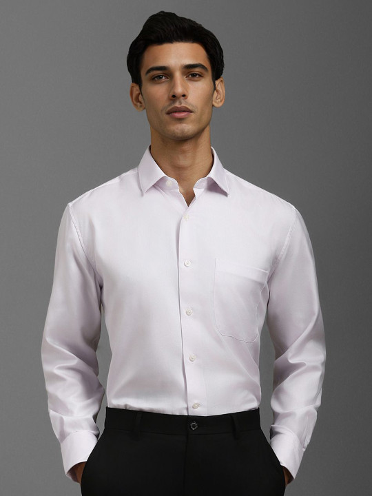 Luxure by Louis Philippe Men Slim Fit Spread Collar Textured Cotton Formal Shirt