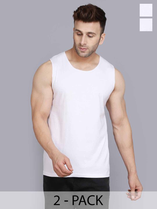 WOOSTRO Men Pack Of 2 Solid Round Neck Cotton Slim Fit T-shirts