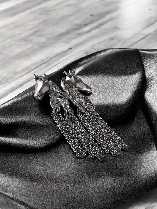 Mahi Dual Horse-Shaped Tassel Chain Shervani Brooch
