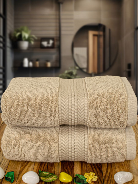 Myntra Elegant Homes 2-Pcs Beige 600 GSM Pure Cotton Soft Hand Towels