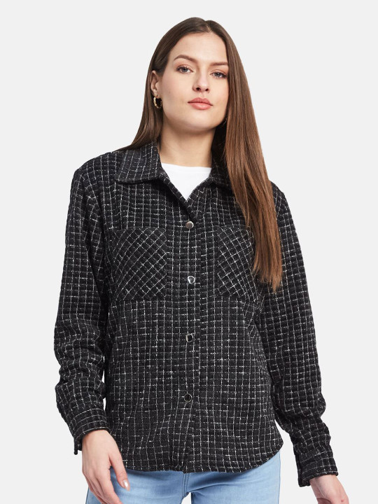METTLE Women Spread Collar Checked Casual Shirt