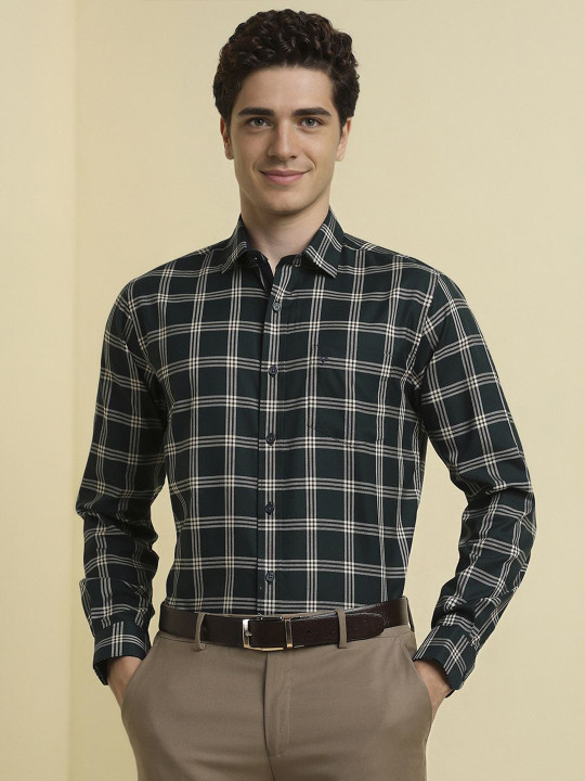 Allen Solly Men Slim Fit Spread Collar Grid Tattersall Checked Cotton Formal Shirt