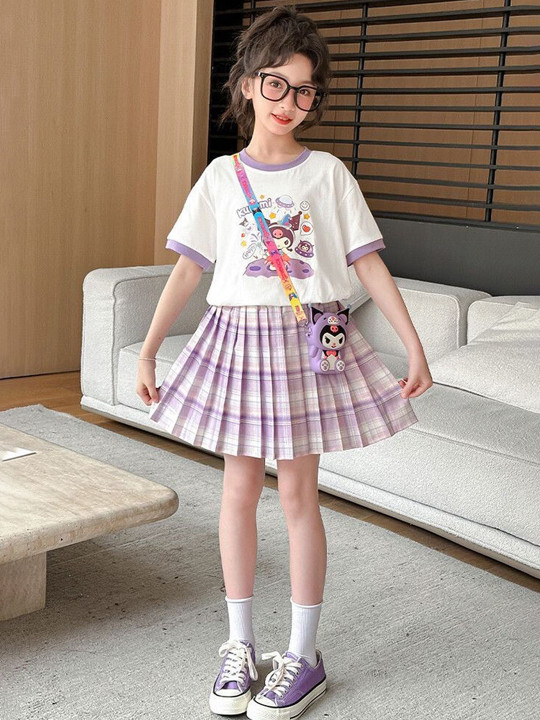 LULU & SKY Girls Printed T-Shirt With Skirt