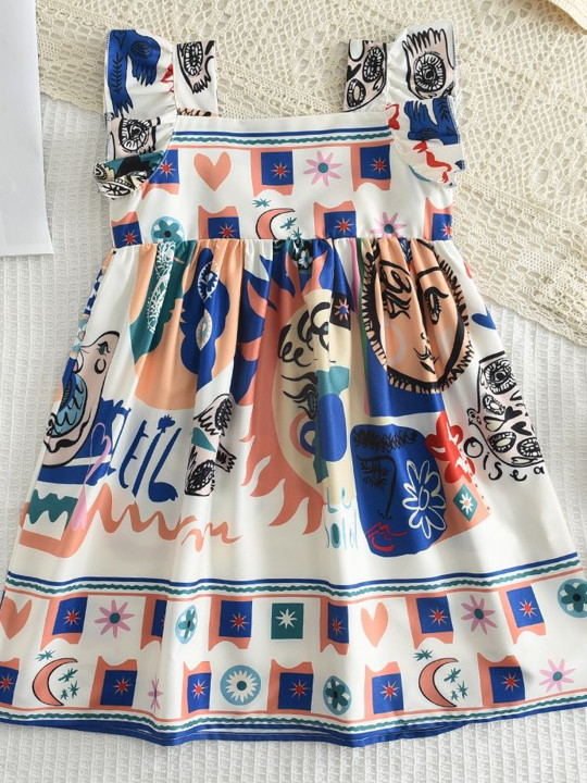 LULU & SKY Girls Print Flutter Sleeve A-Line Dress