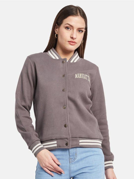 METTLE Women Brand Logo Printed Mandarin Collar Long Sleeves Sweatshirt