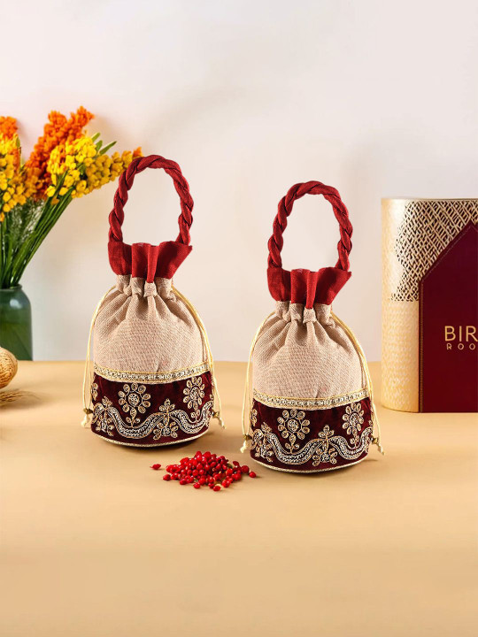 Kuber Industries Pack Of 2 Printed Jute Baby Shower Potli Clutch Drawstring Potli