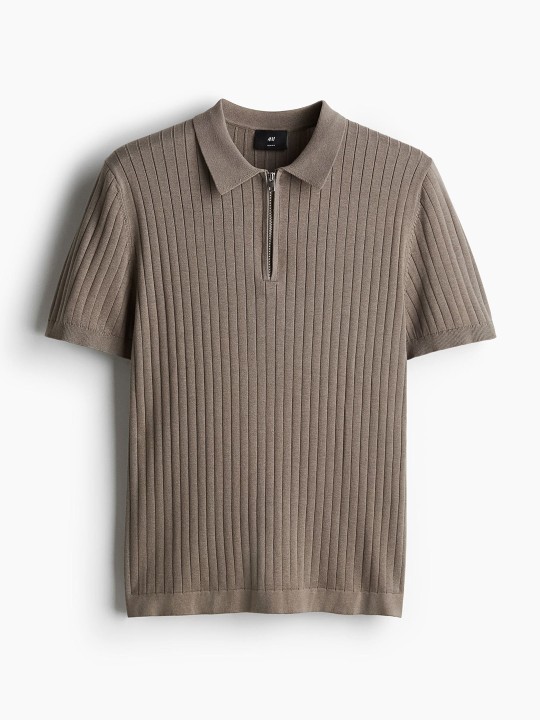 Slim Fit Rib-Knit Polo Shirt deal from myntra