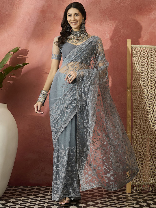 Sangria Embroidered Saree With Blouse Piece