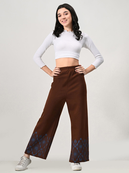 BAESD Women Floral Printed Flared Knitted Palazzos