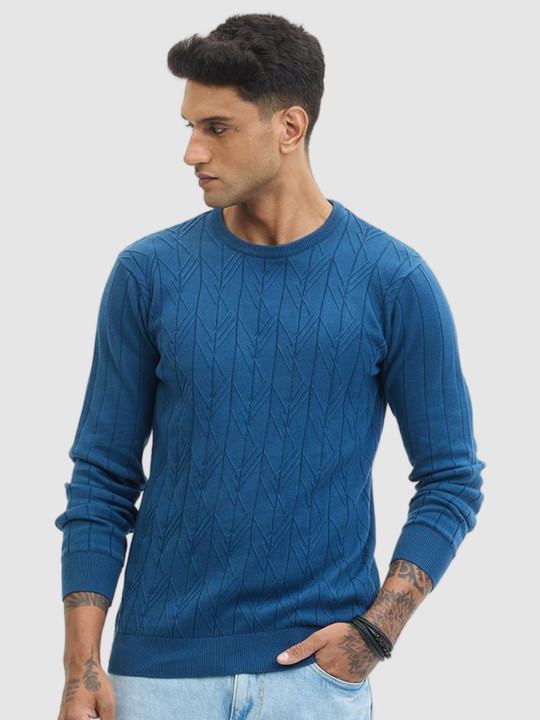 Snitch Men Geometric Self Design Cotton Pullover