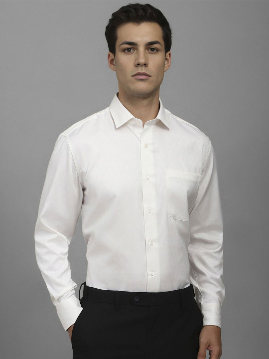 Luxure by Louis Philippe Men Classic Slim Fit Spread Collar Solid Cotton Formal Shirt