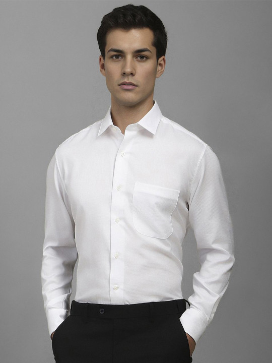 Luxure by Louis Philippe Men Classic Slim Fit Spread Collar Solid Cotton Formal Shirt