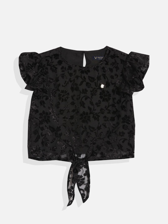 Allen Solly Junior Girls Floral Printed Flutter Sleeve Cotton Top