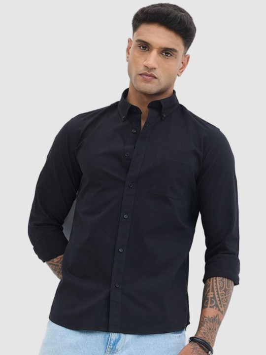 Men Smart Fit Button-Down Collar Solid Cotton Casual Shirt deal from myntra