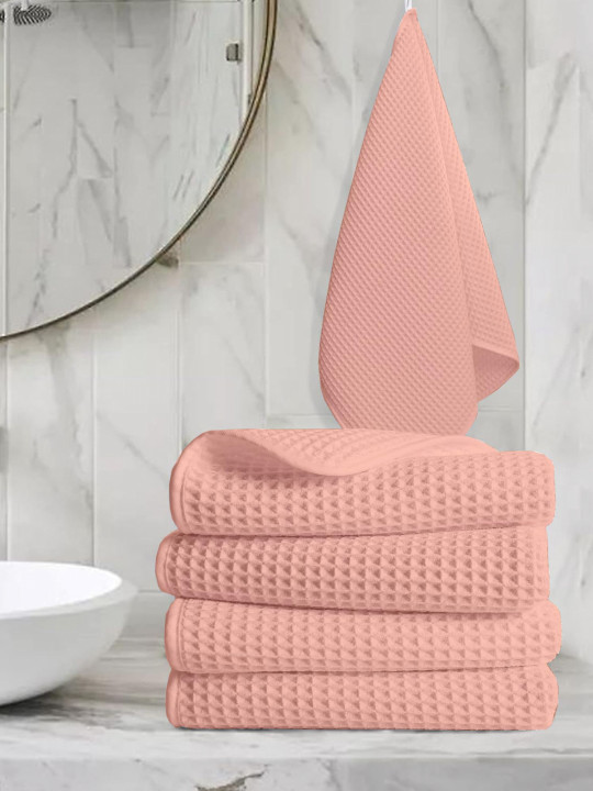 Enchant Home 4-Pcs Peach Colored Pure Cotton Hand Towel