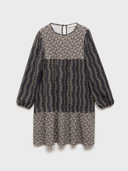 Mango Kids Girls Seersucker Floral Print A-Line Dress
