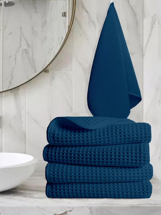 Enchant Home 4-Pcs Blue Pure Cotton Hand Towel