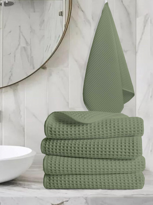 Enchant Home 4-Pcs Green Pure Cotton Hand Towel