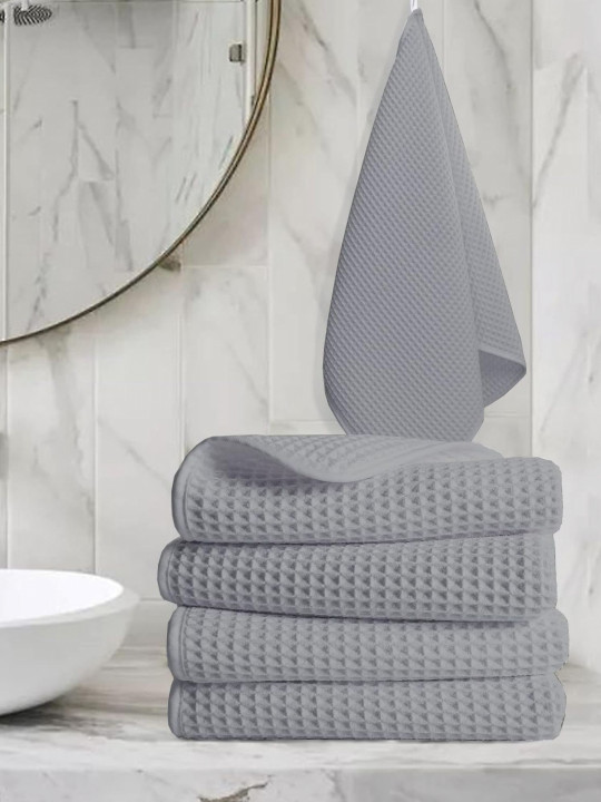 Enchant Home 4-Pcs Grey Pure Cotton Hand Towel