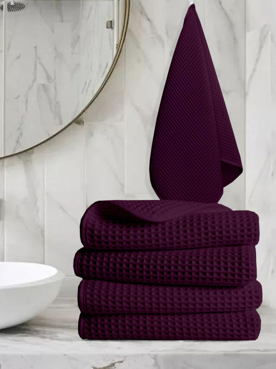 Enchant Home 4-Pcs Purple Pure Cotton Hand Towel