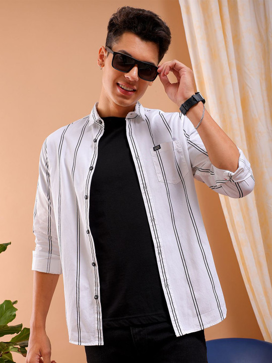 The Indian Garage Co Slim Fit Vertical Striped Cotton Casual Shirt