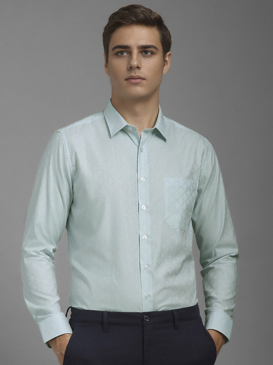 Louis Philippe Men Slim Fit Spread Collar Ethnic Motifs Printed Cotton Formal Shirt