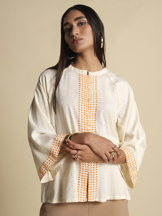 Global Desi Women Flared Sleeves A-Line Top