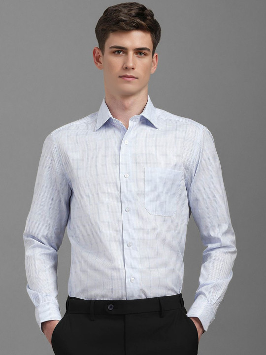 Louis Philippe Men Classic Slim Fit Spread Collar Checked Cotton Formal Shirt