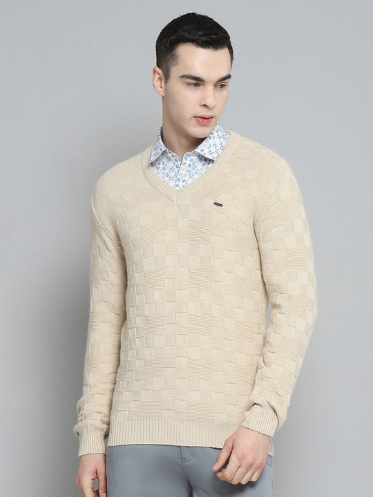 Cloak & Decker Men Self Design Woollen Pullover
