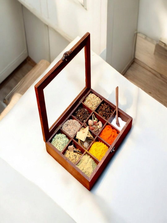 Creation India Craft Brown Easy to Clean Wooden Spice Box