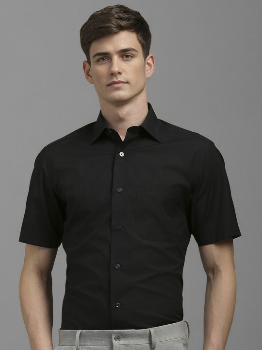 Louis Philippe Men Classic Slim Fit Spread Collar Solid Cotton Formal Shirt