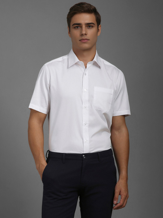 Louis Philippe Men Classic Slim Fit Spread Collar Solid Cotton Formal Shirt