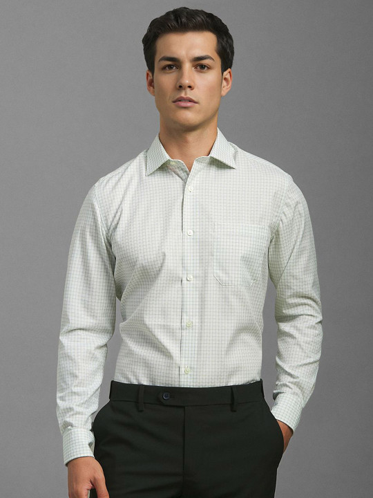 Louis Philippe Men Classic Fit Spread Collar Micro Checked Cotton Formal Shirt