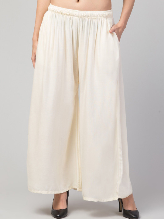 FAMBEE Women Flared Knitted Palazzos