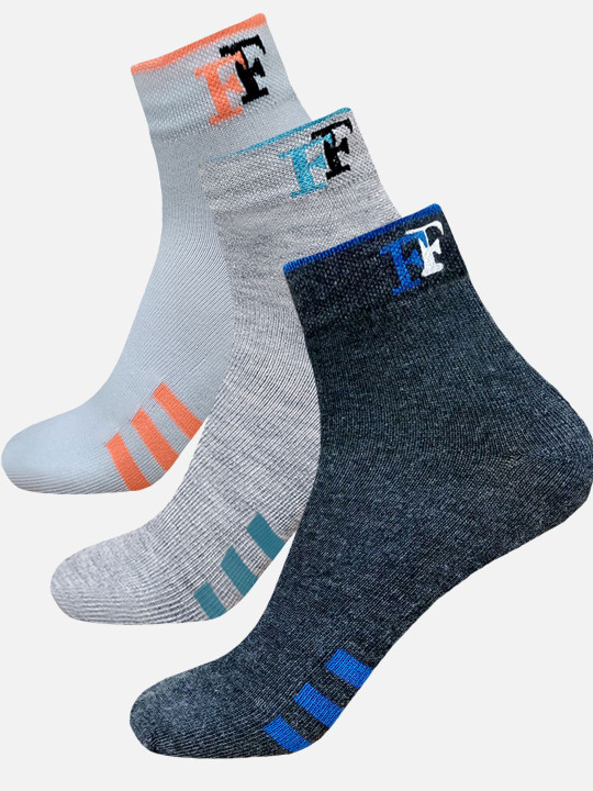 StyFun Men Pack Of 3 Striped Cotton Crew Length Ankle Running Socks