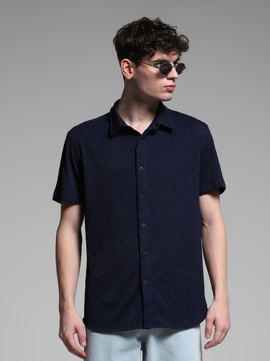 Jack & Jones Men Relaxed Fit Spread Collar Textured Casual Shirt