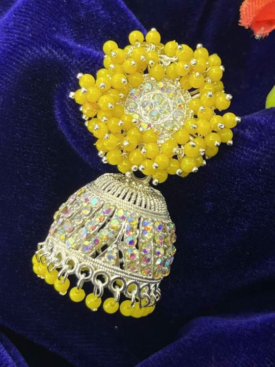 JMBW INTERNATIONAL Sterling Silver-Plated Artificial Beads Dome Shaped Jhumkas