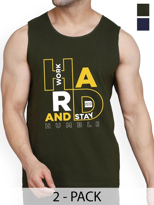 WOOSTRO Woostro Pack Of 2 Printed Pure Combed Cotton Gym Vests