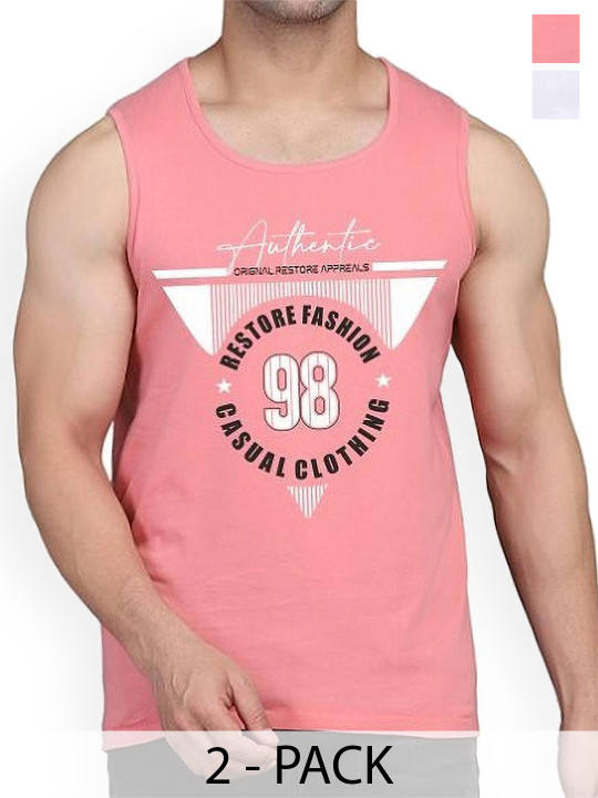WOOSTRO Woostro Pack Of 2 Printed Pure Combed Cotton Gym Vests